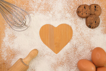 Flat lay of many baking accessories