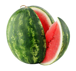 Ripe watermelon with cut slice isolated on transparent background