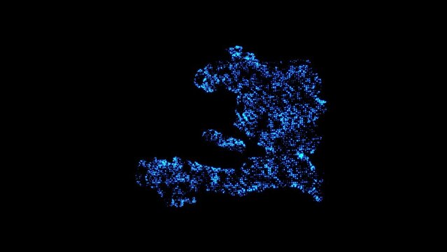 A map of a Haiti country consisting of glowing particles on a black background.