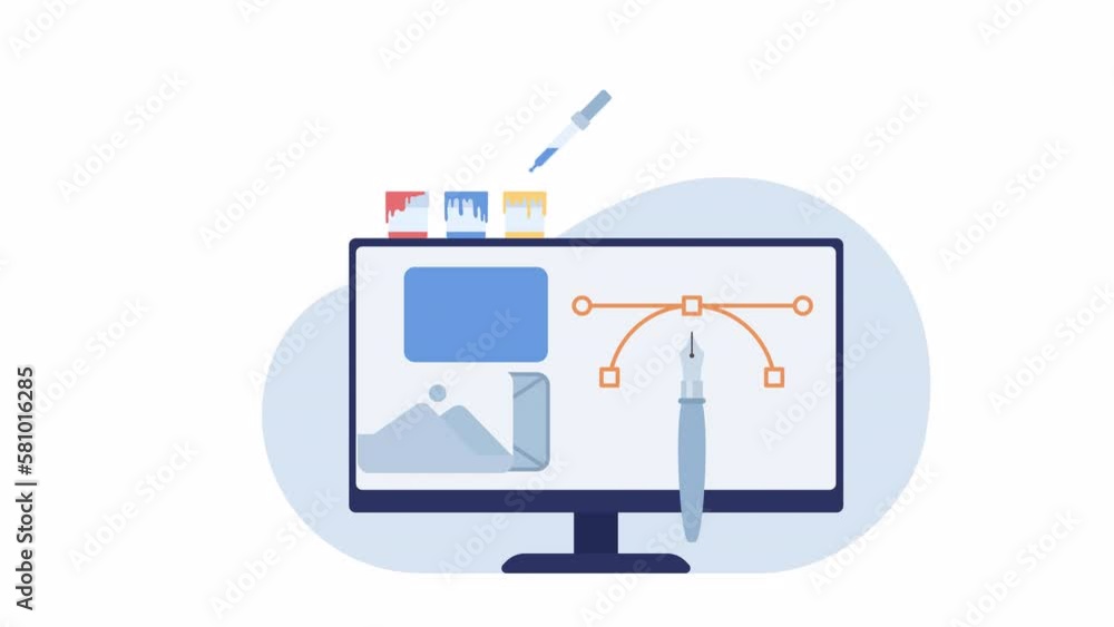Poster animated website designing. professional studio services. web development. 2d cartoon flat icon 4k v