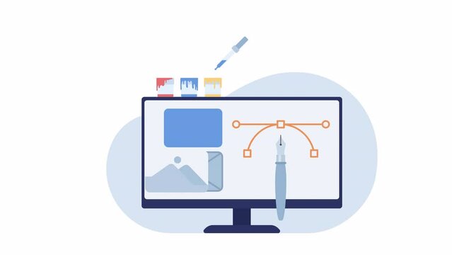 Animated website designing. Professional studio services. Web development. 2D cartoon flat icon 4K video footage on white with alpha channel transparency. Concept animation for web design