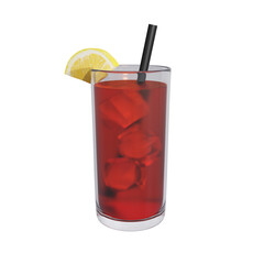 Americano cocktail with a slice of lemon and ice. 3d rendering