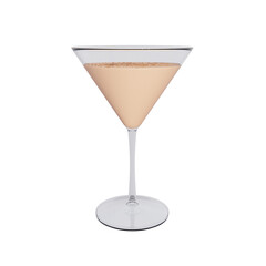 Alexander cocktail. Drink based on brandy, cocoa cream and nutmeg. Cocktail in martini glass isolated on white. 3d rendering