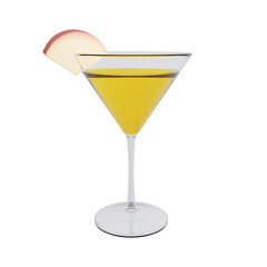 Angel Face cocktail with a slice of apple on a white background. 3d rendering