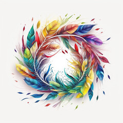 Obraz premium Mandal of colorful feathers - generated by Generative AI - generated by Generative AI