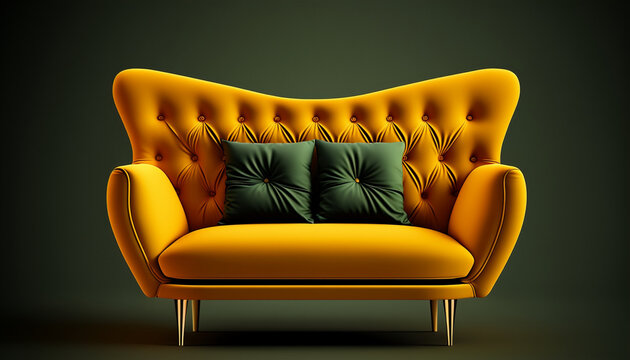 Premium AI Image  A blue couch in a dark room with a gothic style wall  behind it.