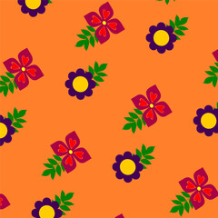 Aesthetic floral seamless pattern in orange background