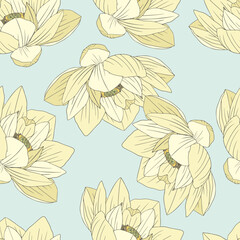 Pastel Flowers, Floral Hand Drawn Sketch Seamless Pattern Background
