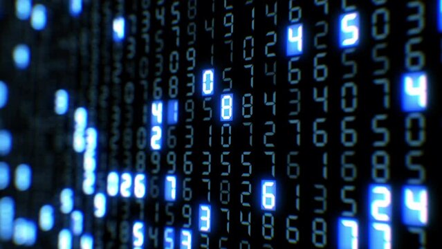Big Data Digital Hexadecimal Code Running on Abstract Screen Seamless. Blue Mainframe Digits of Futuristic Computer Display Looped 3d Animation. Information Technology Concept 4k Ultra HD 3840x2160