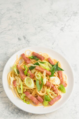 白葱とベーコンのパスタ