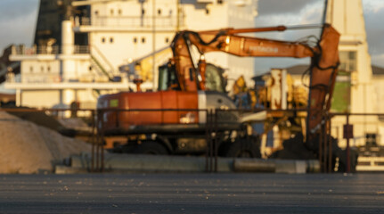 Large asphalt yard in the seaport..
