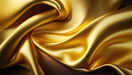 Golden gradient silk fabric background. Generative AI