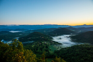 Spring sunrise in La Fageda D En Jorda Forest, La Garrotxa, Spai