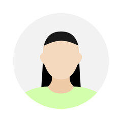 Empty face icon avatar with long black hair. Vector illustration.
