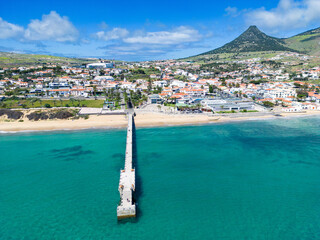 Porto Santo Beach Aerial View. Popular tourist destination in Portugal Island in the Atlantic...