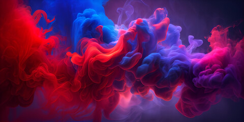 Obraz premium Smoke and fog in contrasting vivid red, blue, and purple colors. Design element for banner, background, wallpaper, header, poster or cover.