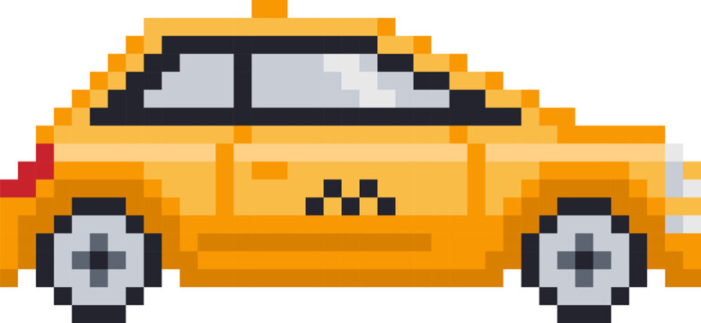 8 bit pixel taxi car. Vector illustration for game assets and cross stitch pattern.