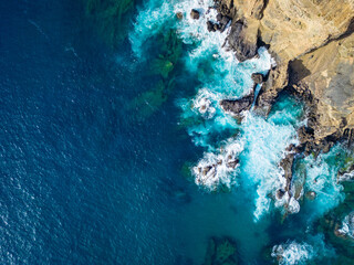 Aerial View of Atlantic Ocean Waves at Rocky Coast in Portugal.  