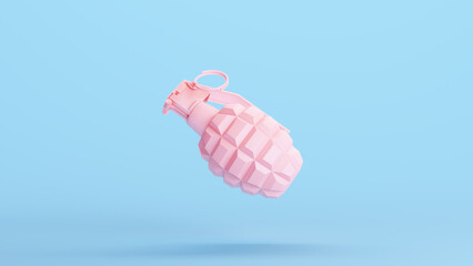 Pink Grenade Retro Weapon Shape Style Gen Z Kitsch Blue Background 3d illustration render digital rendering - obrazy, fototapety, plakaty