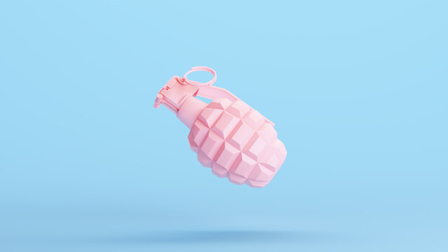 Pink Grenade Retro Weapon Shape Style Gen Z Kitsch Blue Background 3d illustration render digital rendering