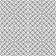 Stylish texture with figures from lines.
Abstract geometric black and white pattern for web page, textures, card, poster, fabric, textile. Monochrome graphic repeating design. 