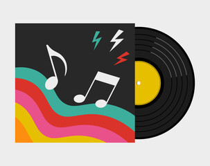 Vinyl Record With Album Cover On Package Music Retro Vintage Concept Flat StyleVector Illustration