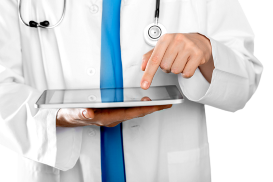 Close-up Doctor at hospital working with tablet pc