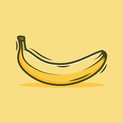 Cartoonish Banana on yellow background health food nature fruit logo symbol hand drawn illustration