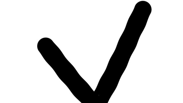 Funky cartoon check mark icon animation. Black check mark on white background. Animation in motion graphics of a check mark confirmation approval symbol. Chroma key