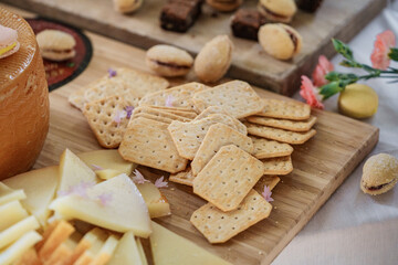 Chees and cookies on the table