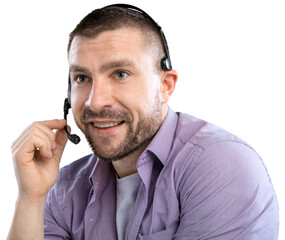 Smiling handsome young male call centre operator