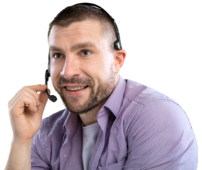 Smiling handsome young male call centre operator