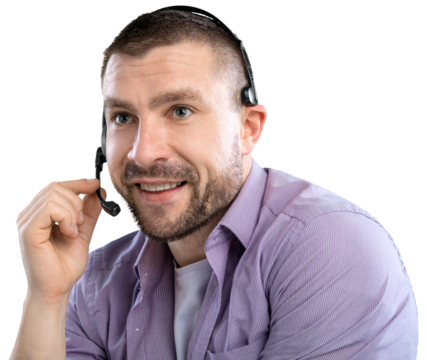 Smiling handsome young male call centre operator