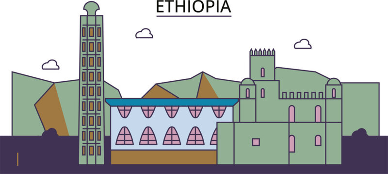 Ethiopia tourism landmarks, vector city travel illustration