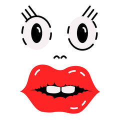 Emotional bold doodle character. Bright smiling face graphic