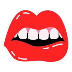 Emotional Bold Doodle Lips Graphic Element. Bright Smile