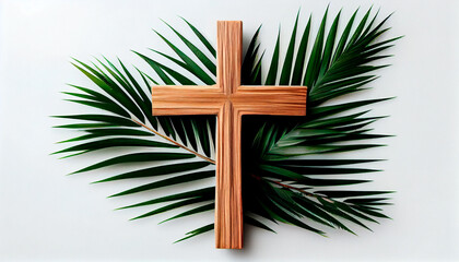 Wooden cross on a white background. Generative AI