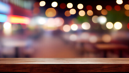 blurred background and bokeh on wooden table background. Generative AI