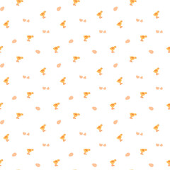 A seamless pattern with a small ciplenka, egg and shell. Festive Easter decor. Pattern for fabric, wrapping paper, childrens clothing. Vector illustration illustration in a flat style.