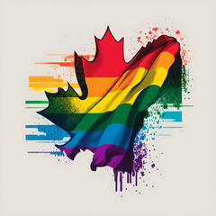 Generative ai illustration of maple leaf painted with the colors of the gay or LGBTQ flag as a symbol of pride