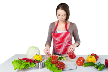 Obraz na płótnie Canvas Portrait of a Woman Preparing Vegetables