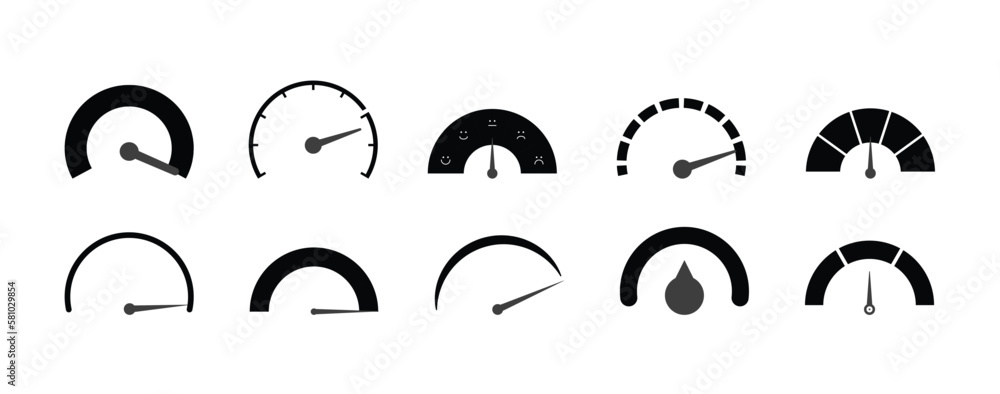 Poster round black indicator set. measuring gauge with dial showing