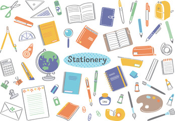 文房具　事務用品　学用品　イラストセット	