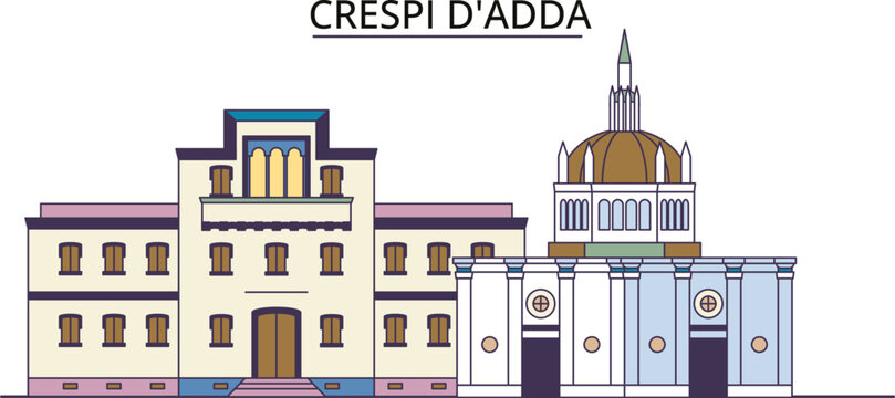 Italy, Crespi D'adda tourism landmarks, vector city travel illustration