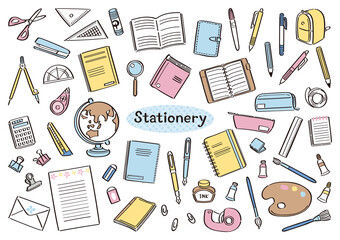 文房具　事務用品　学用品　イラストセット	