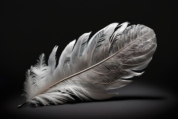 Close up of white feather on black background. Generative AI