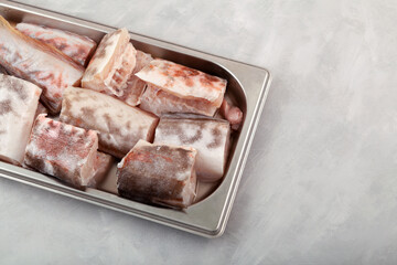 Pink cusk-eel, Genypterus blacodes, demersal species of cusk-eel. It is utilized fresh, frozen or smoked, and can be friend or baked. Congrio or shrimp fish pieces