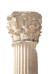Columns with corinthian capital (partially ruined) in Ancient Ephesus. Isolated, no background....