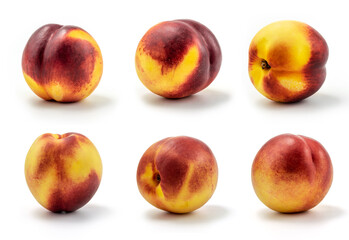 Six Peaches isolated on white, Each shot is taken separately