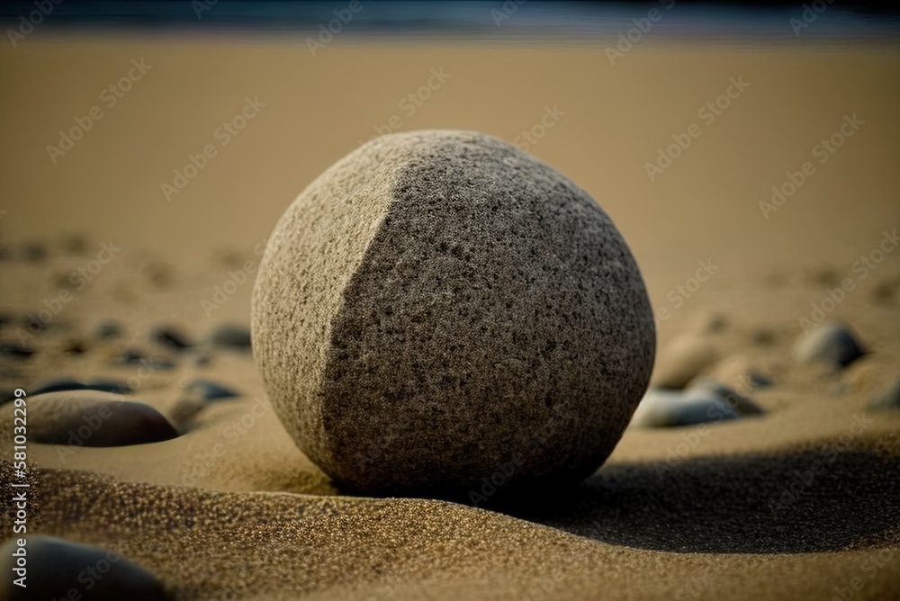 Poster shot zooming in on a stone lying on the beach generative ai
